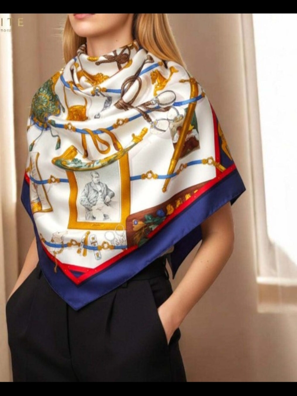 Hermes " Memoires" Blue Silk Vintage Scarf